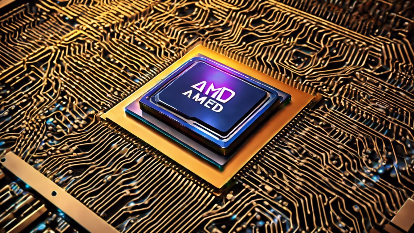 Illuminated AMD computer chip on circuit board